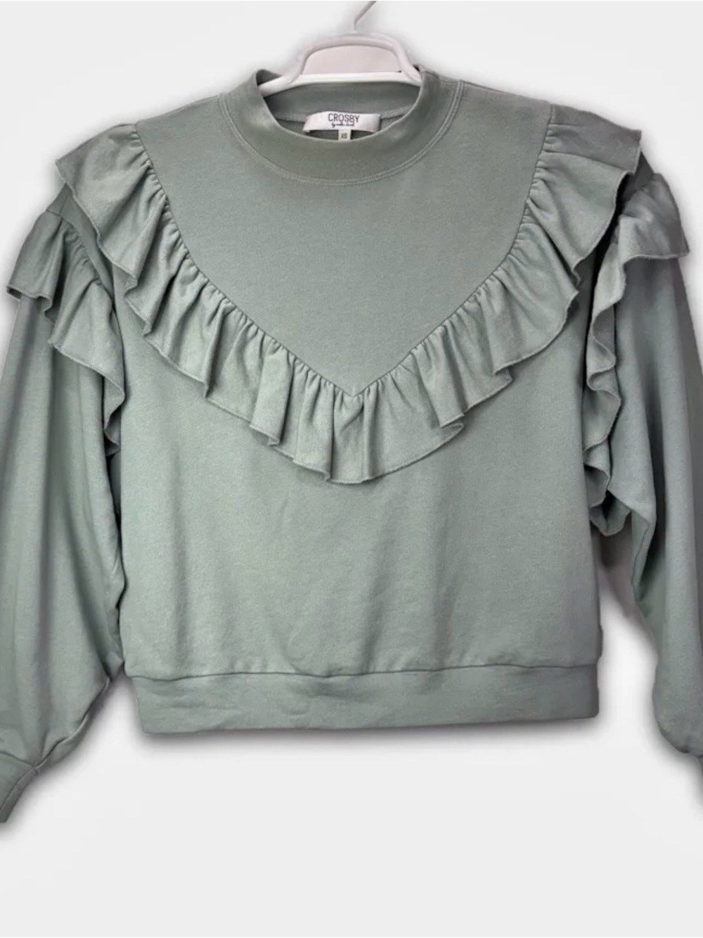 Crosby by Mollie Burch Light Sage Ruffle Crewneck Sweatshirt